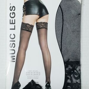 Music Legs Black Lace Top Thigh High Stockings